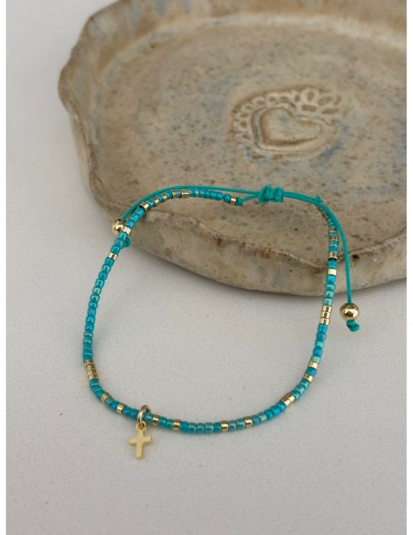 PULSERA BAÑADA EN ORO CRISTAL TURQUESA
