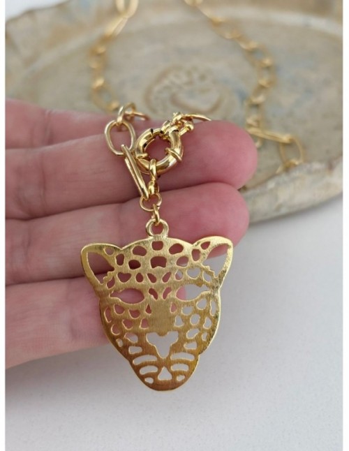 COLLAR BAÑADO EN ORO DIJE TIGRE