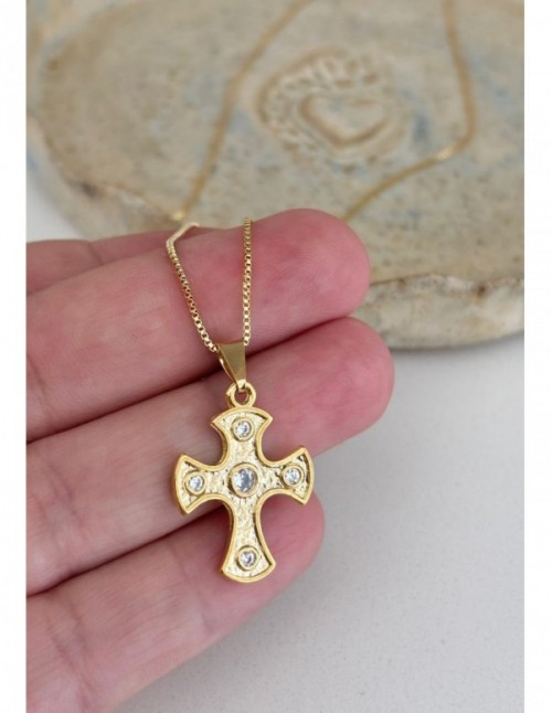 COLLAR BAÑADO EN ORO DIJE CRUZ 45CMS
