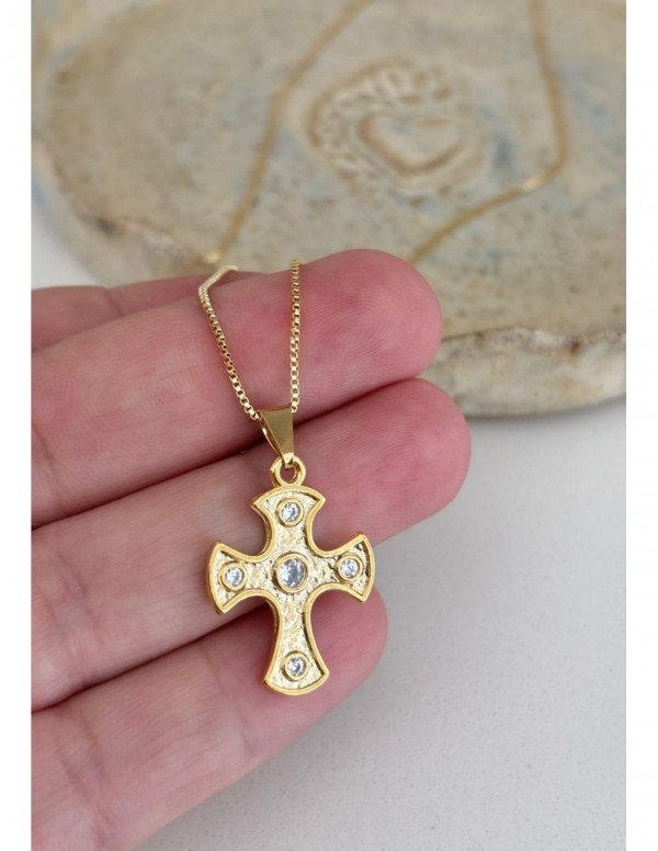 COLLAR BAÑADO EN ORO DIJE CRUZ 45CMS