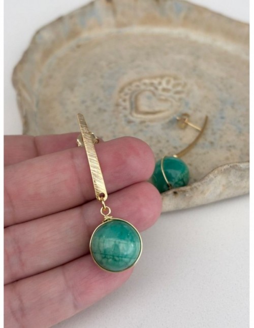 AROS BAÑADOS EN ORO PIEDRA VERDE