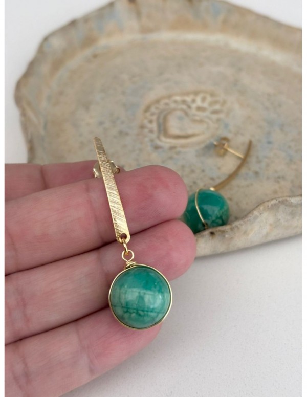 AROS BAÑADOS EN ORO PIEDRA VERDE