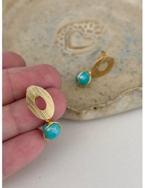 AROS BAÑADOS EN ORO PIEDRA TURQUESA