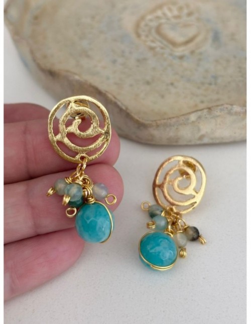AROS BAÑADOS EN ORO PIEDRA TURQUESA