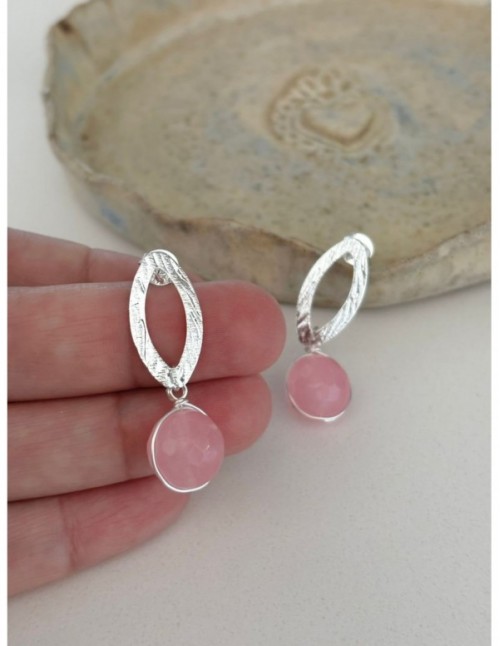 AROS BAÑADOS EN PLATA PIEDRA ROSADA