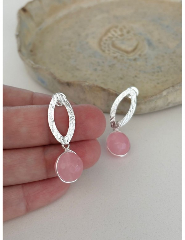 AROS BAÑADOS EN PLATA PIEDRA ROSADA