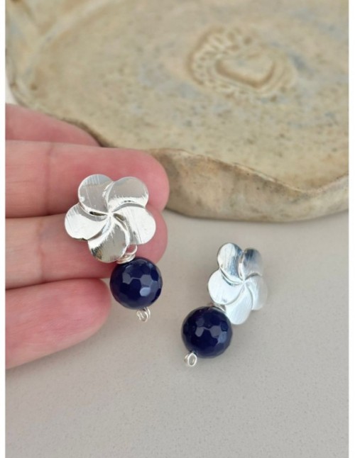 AROS BAÑADOS EN PLATA PIEDRA AZUL