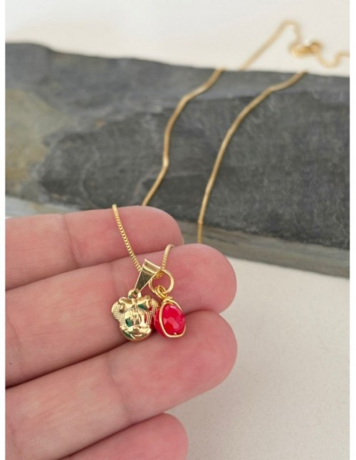 COLLAR BAÑADO EN ORO MINNIE PIEDRA ROJA