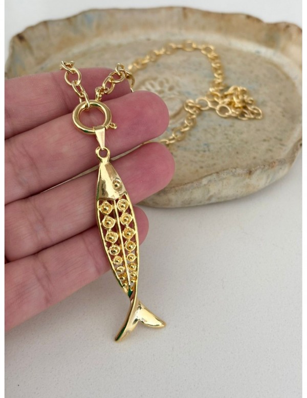 COLLAR BAÑADO EN ORO PEZ 50CMS