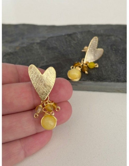AROS BAÑADOS EN ORO PIEDRA AMARILLA