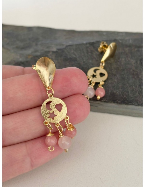 AROS BAÑADOS EN ORO PIEDRA ROSADA