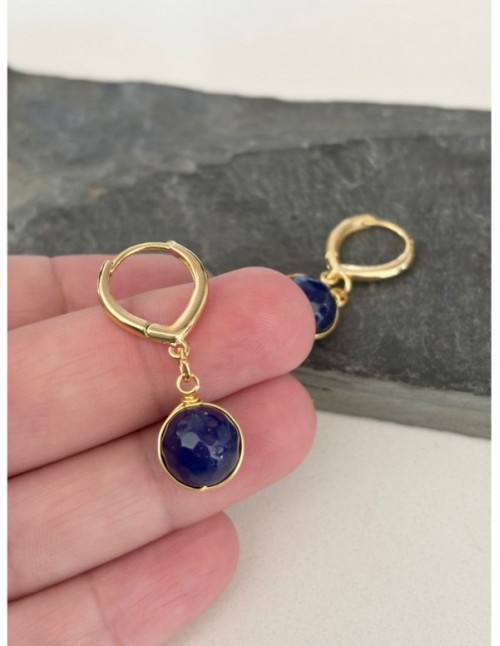 AROS BAÑADOS EN ORO PIEDRA AZUL
