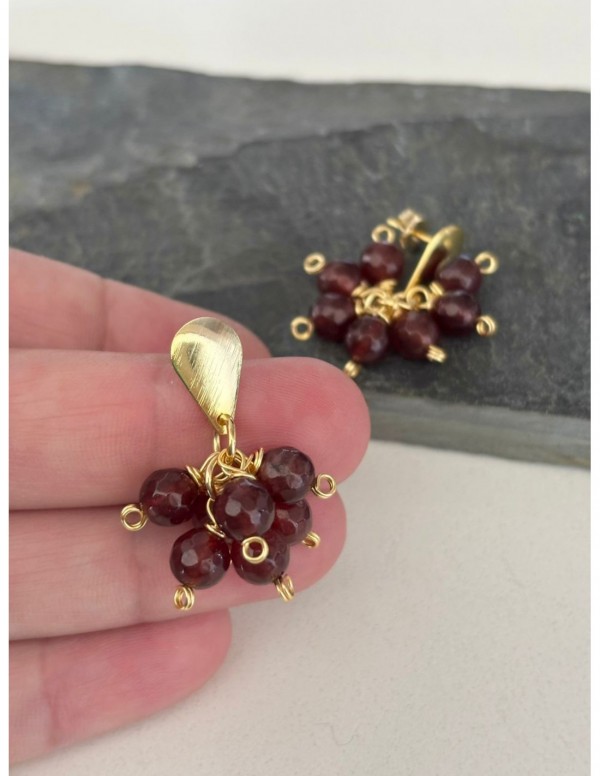 AROS BAÑADOS EN ORO PIEDRA CAFÉ