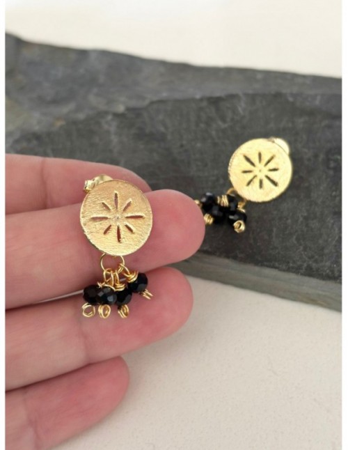 AROS BAÑADOS EN ORO CRISTALES NEGROS 4MM