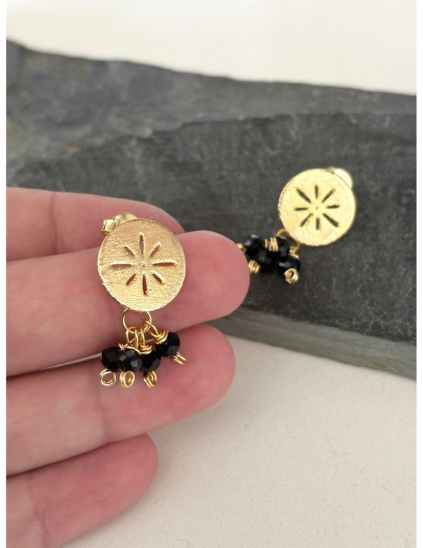AROS BAÑADOS EN ORO CRISTALES NEGROS 4MM