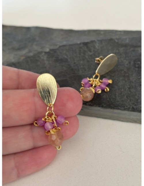 AROS BAÑADOS EN ORO PIEDRA ROSADA
