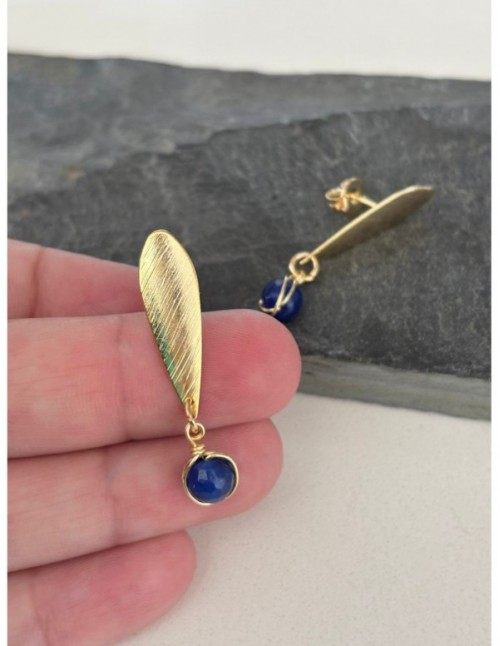 AROS BAÑADOS EN ORO PIEDRA AZUL