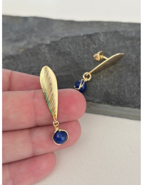 AROS BAÑADOS EN ORO PIEDRA AZUL