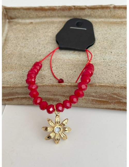 PULSERA BAÑADA EN ORO PIEDRA ROJA
