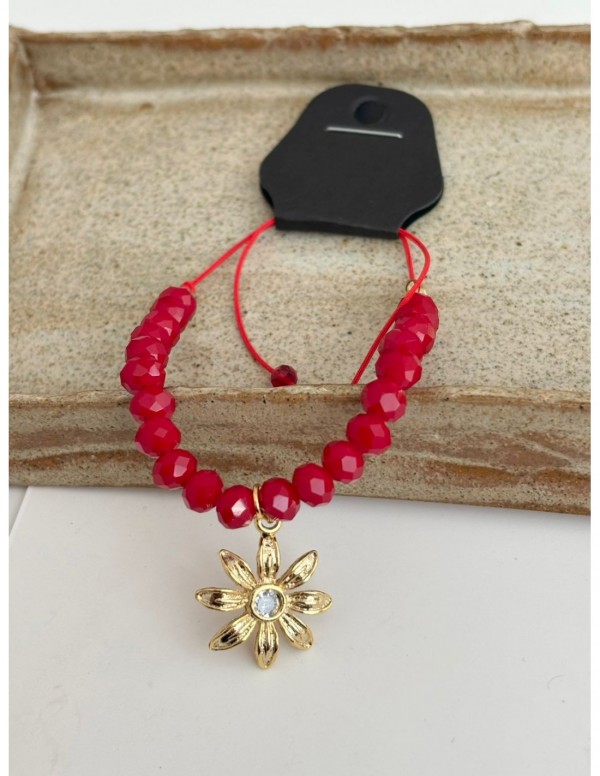 PULSERA BAÑADA EN ORO PIEDRA ROJA