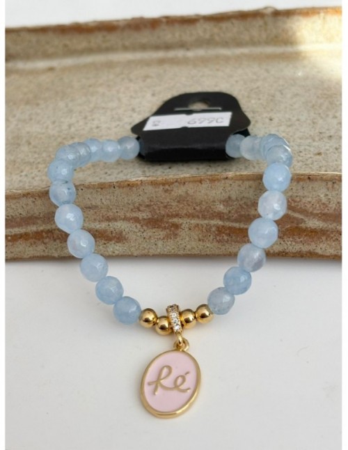 PULSERA BAÑADA EN ORO PIEDRA BLANCA