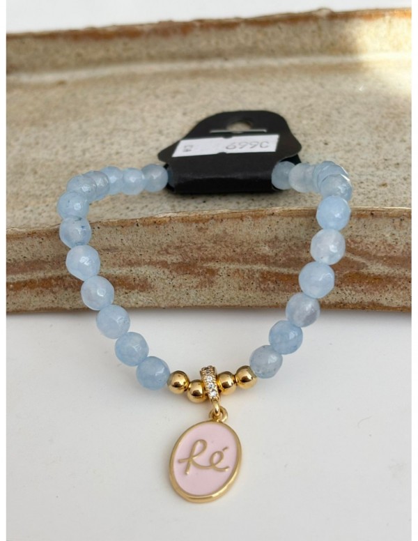 PULSERA BAÑADA EN ORO PIEDRA BLANCA