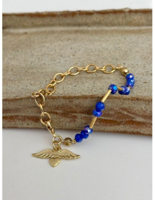 PULSERA BAÑADA EN ORO PIEDRA AZUL