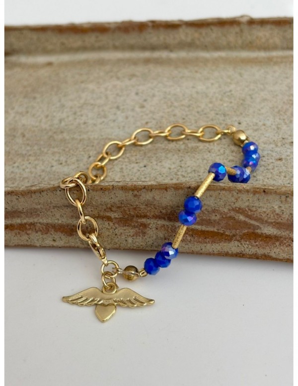 PULSERA BAÑADA EN ORO PIEDRA AZUL