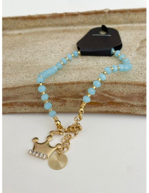 PULSERA BAÑADA EN ORO PIEDRA CELESTE