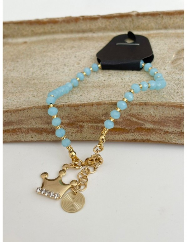 PULSERA BAÑADA EN ORO PIEDRA CELESTE