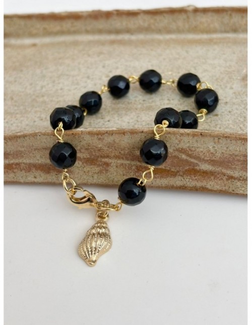 PULSERA BAÑADA EN ORO PIEDRA NEGRA