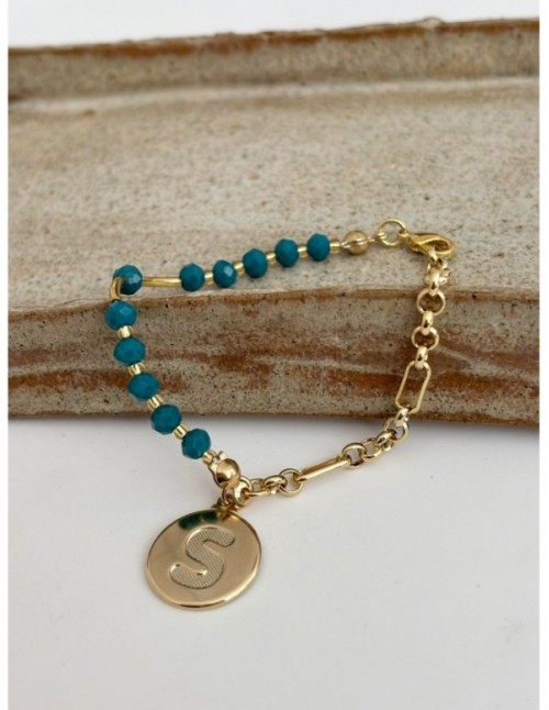 PULSERA BAÑADA EN ORO PIEDRA VERDE