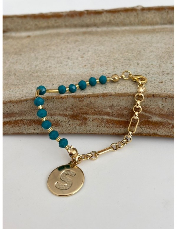PULSERA BAÑADA EN ORO PIEDRA VERDE