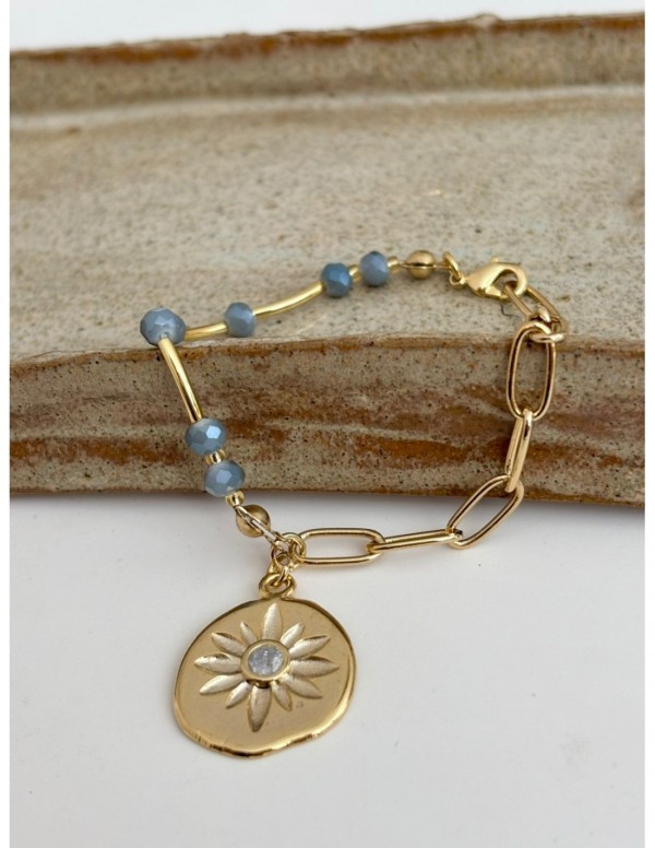 PULSERA BAÑADA EN ORO CRISTAL GRIS