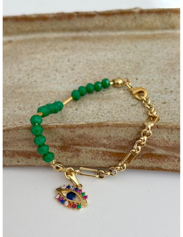PULSERA BAÑADA EN ORO CRISTAL VERDE