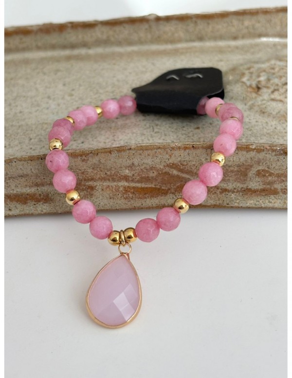PULSERA BAÑADA EN ORO PIEDRA ROSADA