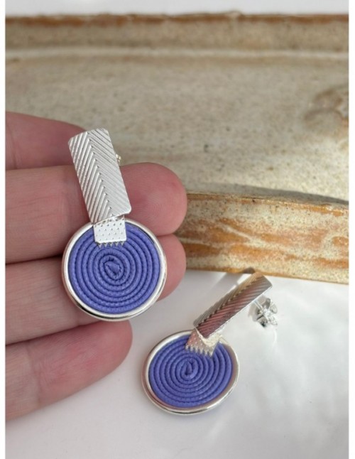 AROS BAÑADOS EN PLATA CUERO SINTETICO LILA