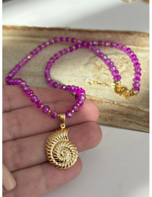 COLLARES BAÑADO EN ORO PIEDRAS MORADAS