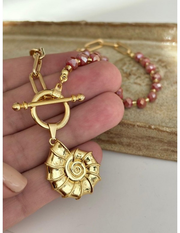 COLLARES BAÑADO EN ORO PIEDRAS CAFÉ