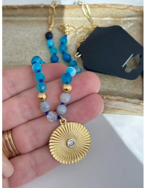 COLLARES BAÑADO EN ORO PIEDRA CELESTE