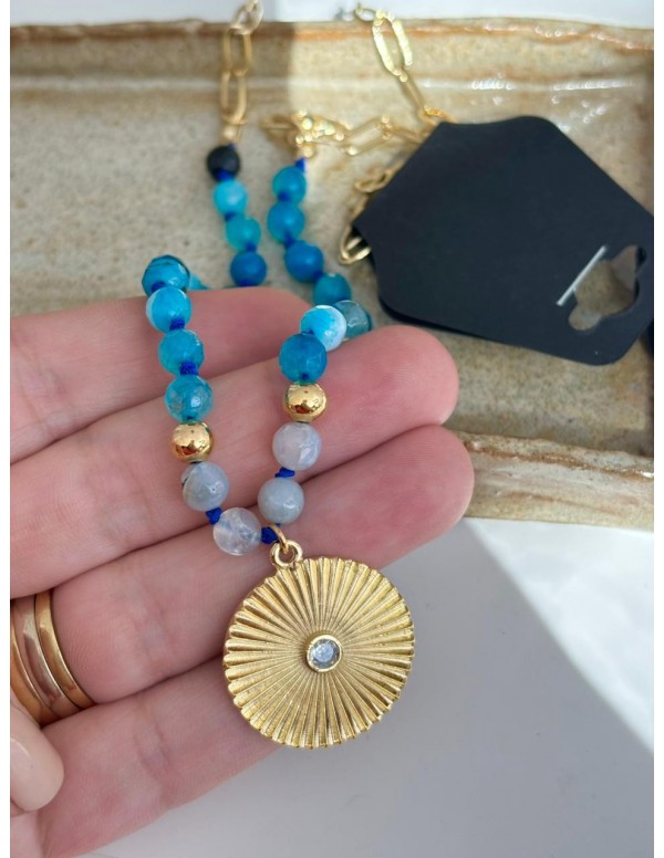 COLLARES BAÑADO EN ORO PIEDRA CELESTE