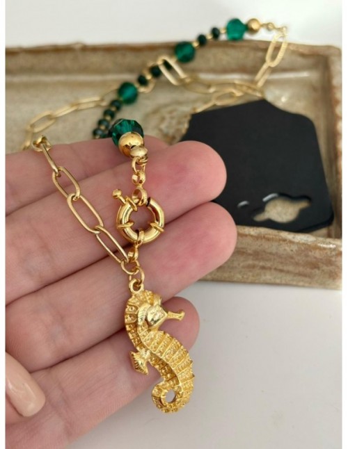COLLARES BAÑADO EN ORO PIEDRA VERDE