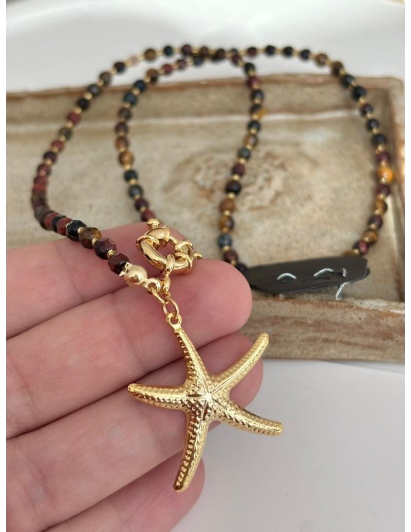 COLLARES BAÑADO EN ORO PIEDRA CAFÉ