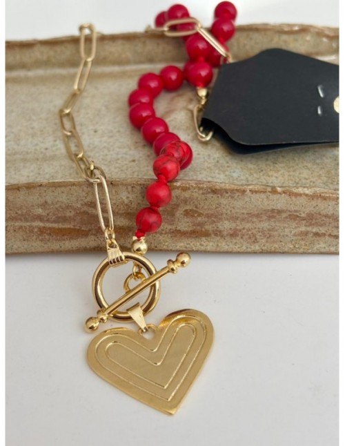 COLLARES BAÑADO EN ORO PIEDRA ROJA