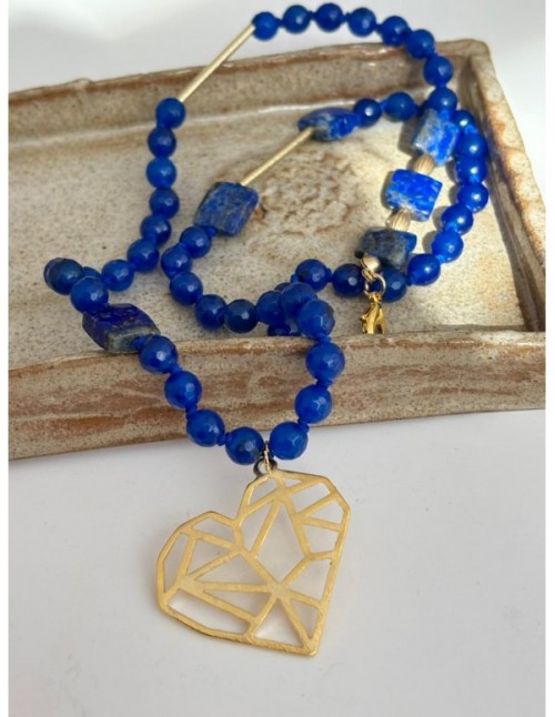 COLLARES BAÑADO EN ORO PIEDRA AZUL