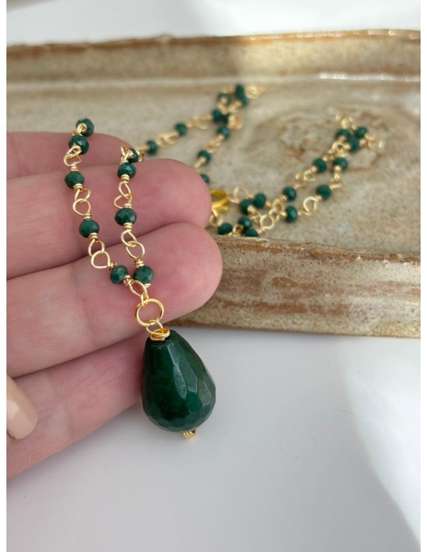COLLARES BAÑADO EN ORO PIEDRA VERDE