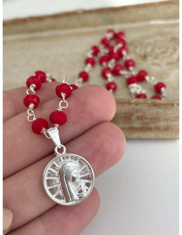 COLLARES BAÑADO EN PLATA PIEDRA ROJA