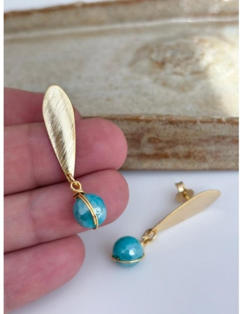 AROS BAÑADOS EN ORO PIEDRA CELESTE