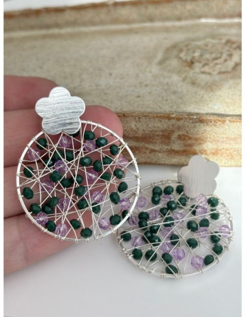 AROS BAÑADOS PLATA CRISTALES VERDES