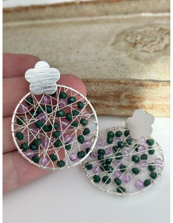 AROS BAÑADOS PLATA CRISTALES VERDES